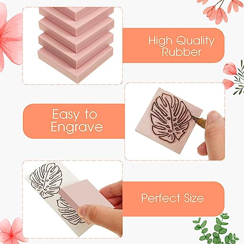 Image of Frienda 1 Pcs 2 inch x 2 inch Rubber Carving Blocks Linoleum Blocks for Printmaking, Stamp Making, DIY Crafting, Scrapbook, Painting, Soft and Easy to Carve (Pink)