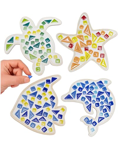 Little Jupiter DIY Mosaic Kit - Builds 4 Different Sea Mosaic Art Pieces - The Perfect Arts and Crafts for Girls and Boys Ages 8-12 - Kids Art Set Activity for Birthdays, Christmas, Holidays, & More