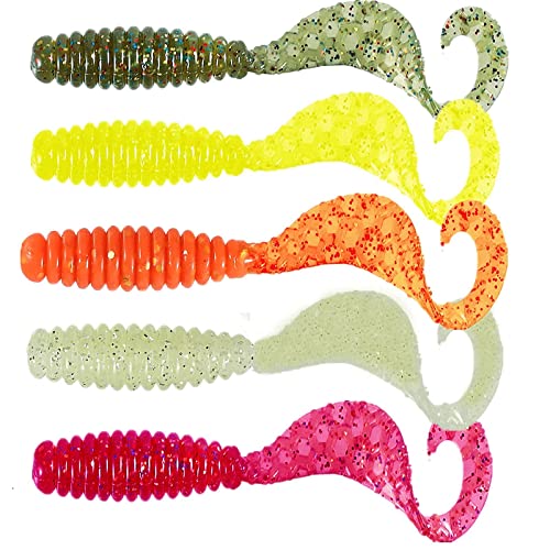 SUNMILE 5 Colors 50 Strips 3.35 inch Soft Plastic Swimming Bait Curly