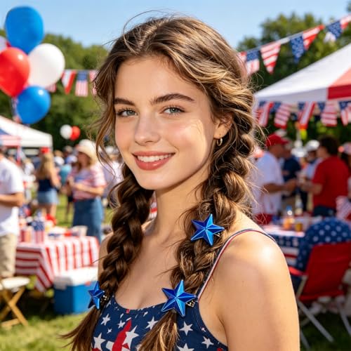12 piezas pinzas de cabello mini estrella con diseño patriótico rojo, blanco y azul para mujer miniatura 6