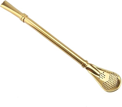 Cucharas reutilizables 2 en 1, 2 unidades de filtro de té agitador para beber batidos de batidos de leche helado (dorado)