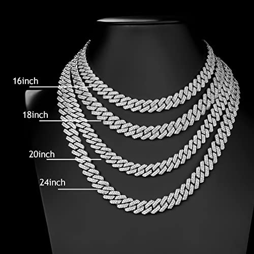 Mofeijewel 13Mm Cuban Link Chain For Men Women Iced Out Chain Miami Cuban Necklace Bling Diamond Chains Hip Hop Jewelry （Silver 16Inch） #TOP5