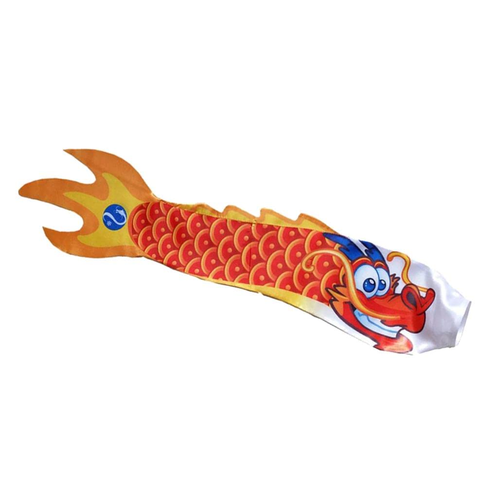 Fenteer Red 5 Options 70Cm Dragon Windsock Carp Flag Kite Streamer Hanging Decor Waterproof Satin Cloth,