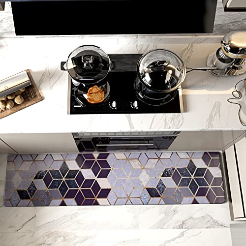 Kitchen Rugs and Mats, Cushioned Waterproof Kitchen Rug, Magic Cube Pattern Non Slip Kitchen Mat, Heavy Duty PVC Comfort Standing Foam Carpet for Home Floor, Kitchen, Laundry, Office, Sink