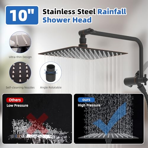 Image of 10 inch Metal Rainfall Shower Head with 10-Mode Handheld, Oil Rubbed Bronze