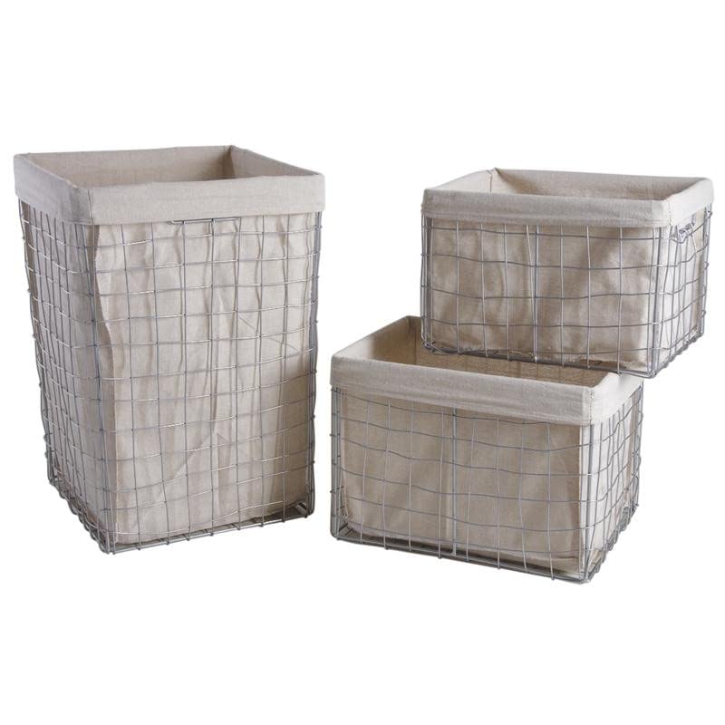 Panier à linge métal avec doublure jute amovible, corbeilles de rangement pour buanderie