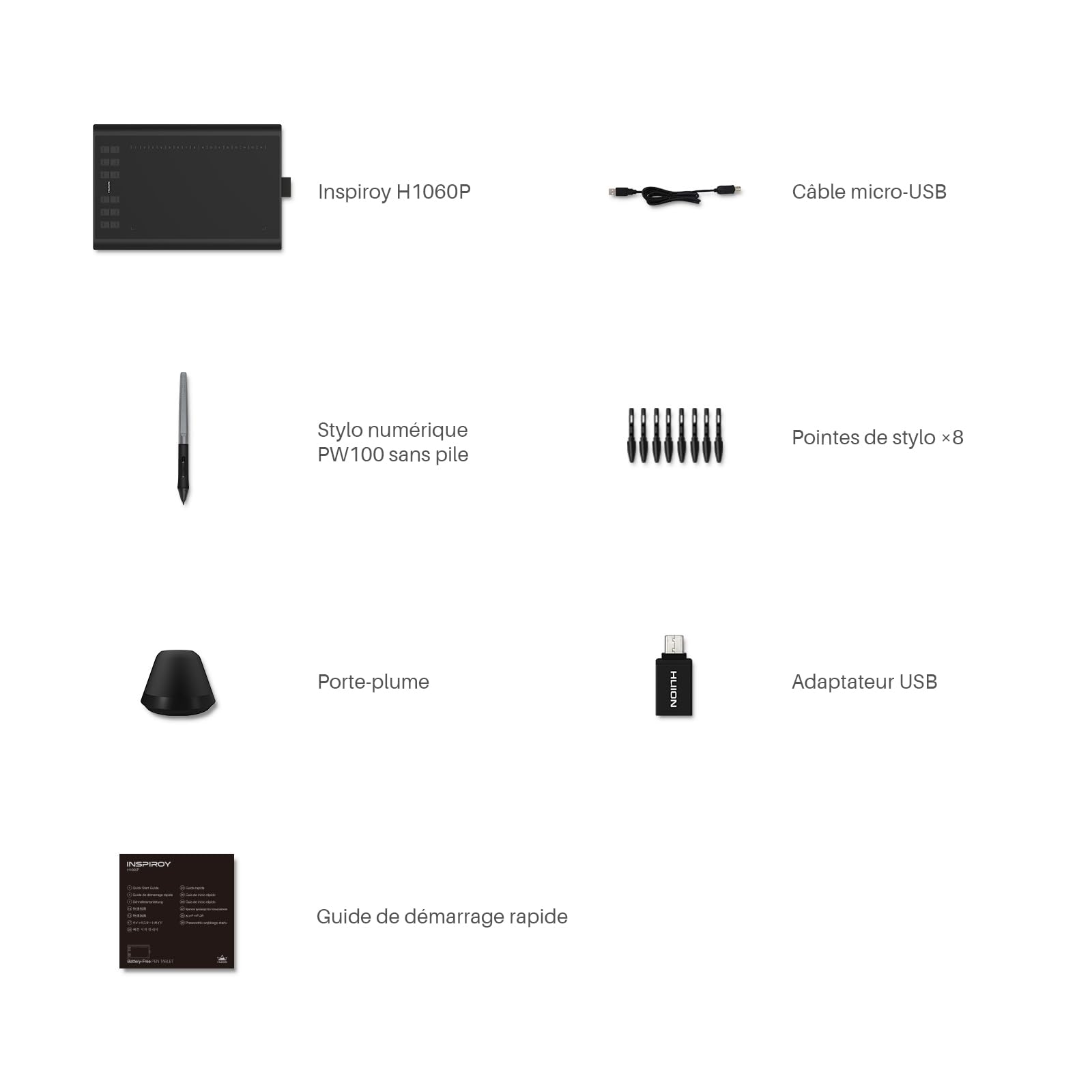 HUION Inspiroy H1060P Tablette Graphique, Tablette de Dessin Professionnelle 10 x 6,25 Pouces, Stylet sans Pile, Idéal pour la Peinture, L'édition, Les Photos, l'enseignement et Le Travail en Ligne