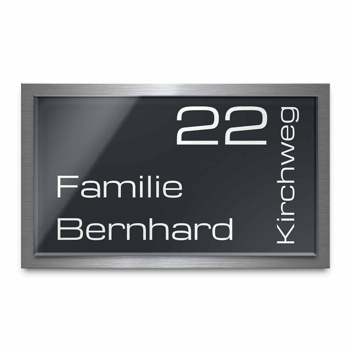 Designer Hausnummer 25x15 cm mit Gravur und Montage Set - rechteckig - Familien-Haus gravierte Hausnummern mit Straßen Straßennamen für die Haustür Ferienhaus