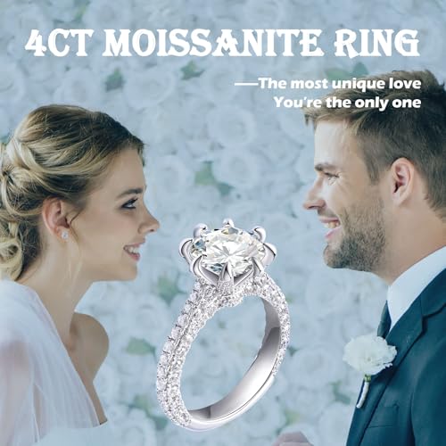 4CT Moissanite Ring for Women - 925 Sterling Silver 4CT Moissanite Engagement Ring Jewelry Moissanite Promise Ring 4 Carat Wedding Ring Anniversary Birthday Gifts3