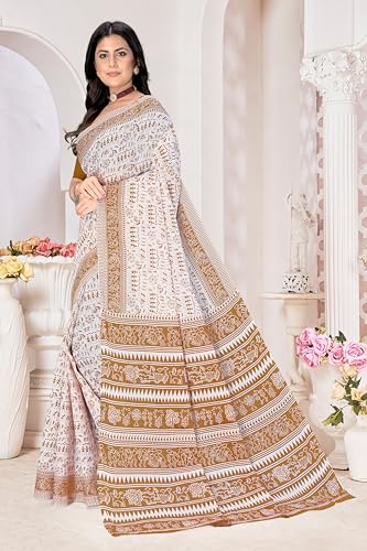 Image of TAMAIRA FASHION Mulmul Pure Cotton Saree For Woman Warli Printed|Office Wear Daily Wear Sarees For Women Without Blouse Piece(Available in 19 Colours)