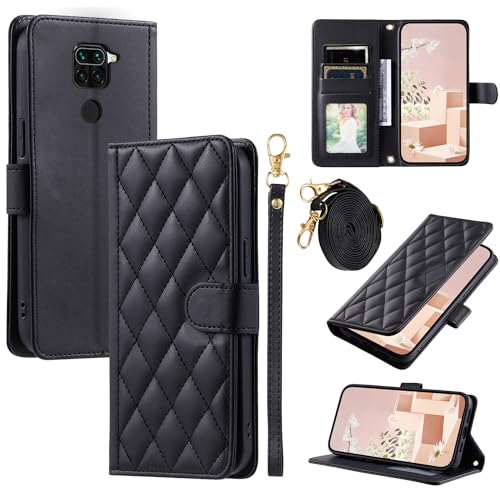 Elubugod Kompatibel mit Xiaomi Redmi 10X 4G M2003J15SC Hülle,Kompatibel mit Xiaomi Redmi Note 9 4G M2003J15SC M2003J15SG M2003J15SS Flip Ledertasche Schutzhülle Hülle Black