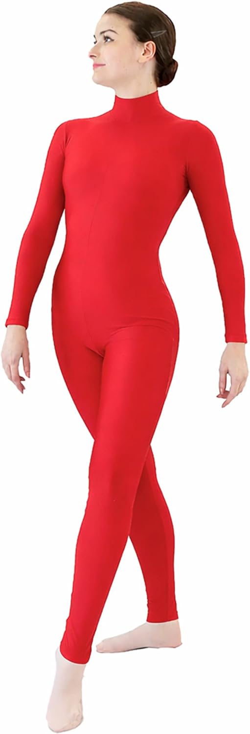 Danzcue Womens Long Sleeve Unitard Bodysuit – Turtle Neck Full Body Dance Jumpsuit