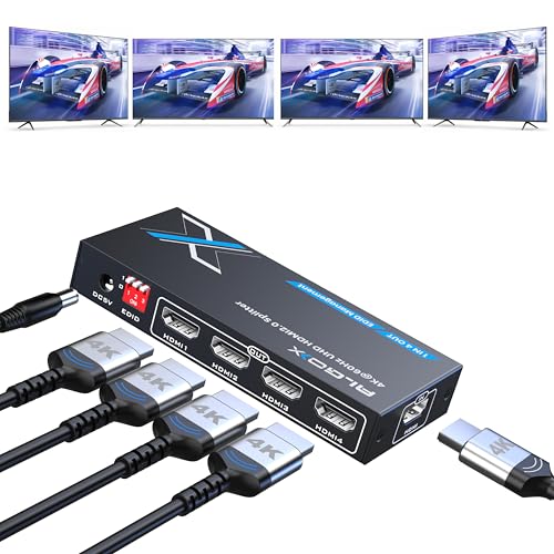 4K HDMI Splitter 1x4 withEDID, 4K@60Hz HDR HDMI 2.0 18Gbps HDMI Duplicator Support HDCP 2.2 for Switch2 Apple TV, PS5, Xbox, Roku, Projector... (4K@60Hz 1 in 4 Out)