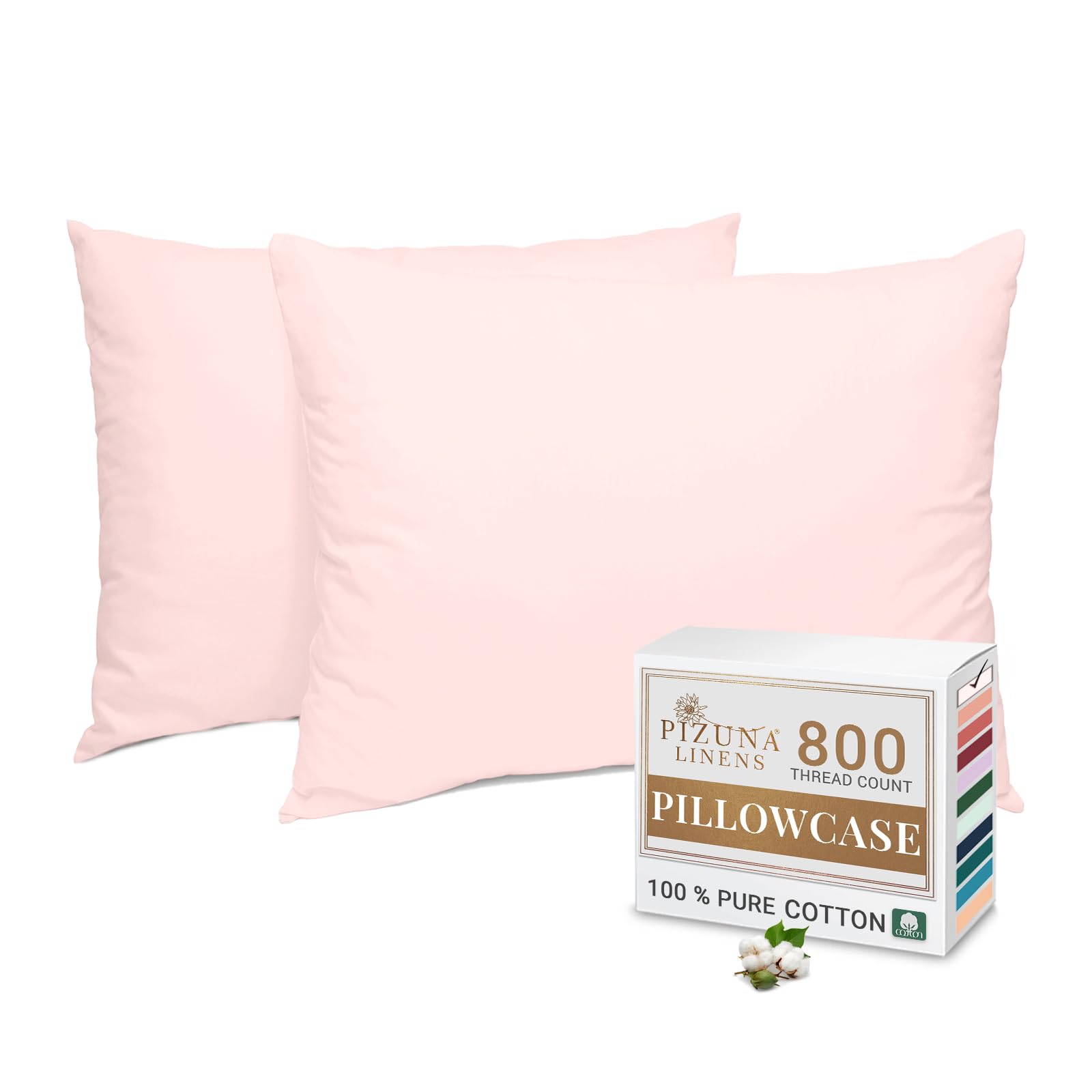 Pizuna Light Pink Luxurios Cotton Housewife Pillowcases 2 Pack 48X74cm, 800 Thread Count Long Staple Combed Cotton Pillow Cover, Crisp Sateen Weave Housewife Pillow Cases (Luxury Pillowcase 2 Pc)