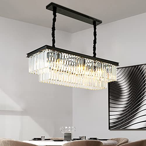 Plafonnier cuisine vintage avec suspension réglable en cristal noir et fer forgé CNCNSH