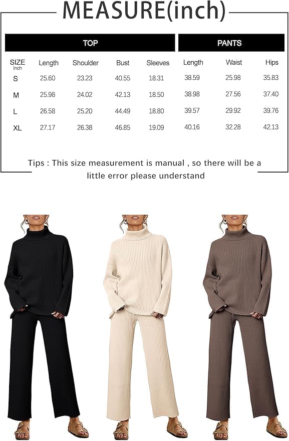 Image of TYSORT Women's Winter Woolen Turtleneck Sweater with Pajama | Warm Winter Wear Cord Set | Woolen Tracksuit Loungewear Set