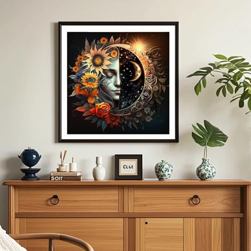 Image of Sun and Moon Stamped Cross Stitch Kits,11CT Cross Stitch Kits for Beginners,DIY Needlepoint Kits for Adults,Embroidery Patterns Dimensions Counted Cross Stitch Kits Art Crafts Kits for Home Decor Gift