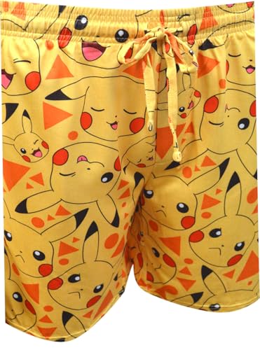 Mad Engine Mens Pokemon Pikachu Many Pika Faces Long Sleep Shorts