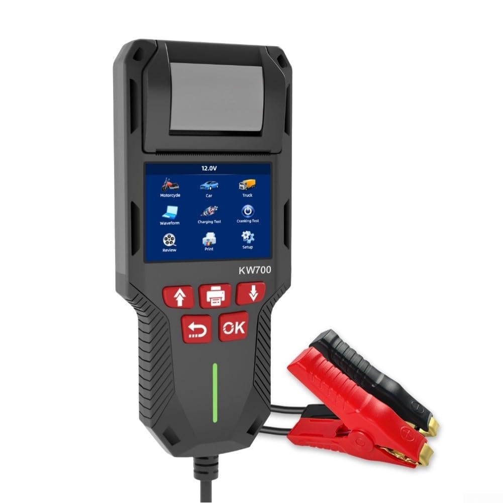 Tester KW700 per batterie al litio, AGM, GEL ed EFB da 12 V/24 V, analisi del sistema di carica, impianto di avviamento e resistenza interna con stampante termica integrata