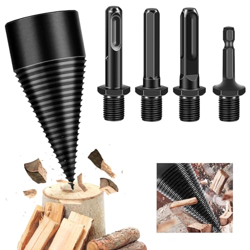 MaxEarn 42mm Log Splitter Drill Bits, 42mm Wood Splitter Drill Bit with 4 Types Handle for Electric Hammer, Cone Wood Splitters, Heavy Duty Firewood Drill Bit