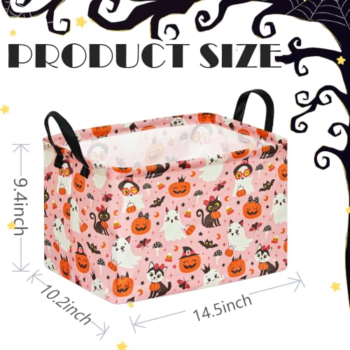 Image of Pink Halloween Storage Basket for Girls, Pumpkin Ghost Bat Spider Design