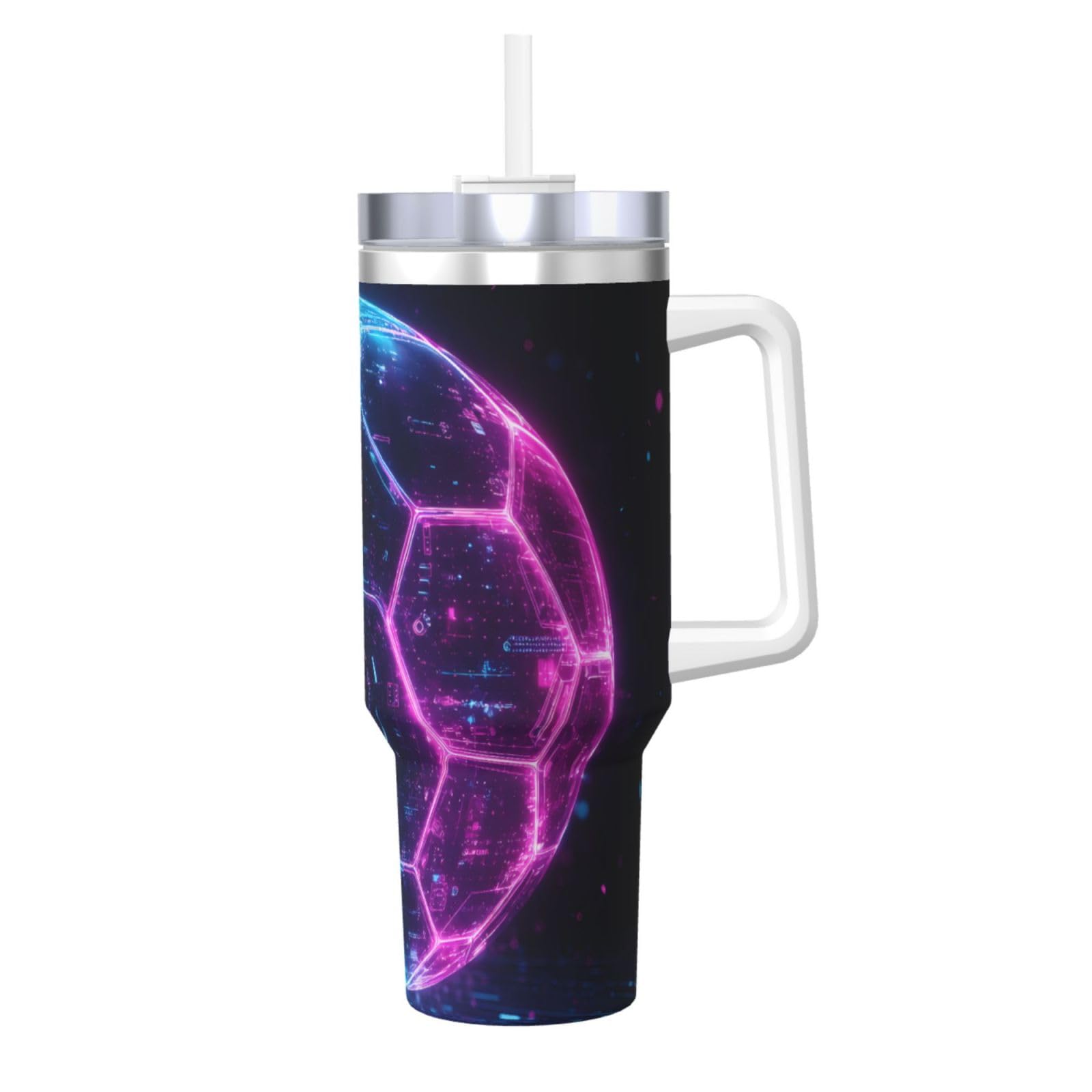 Botella de agua reutilizable Neon Tech de 40oz: termo de fútbol con tapa