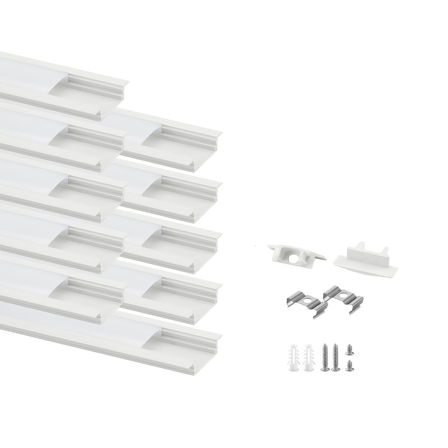 Besseto 10 Pack 6.6ft 2M Recessed Aluminum Channel, White LED Strip Light Diffuser Aluminum Channel Profile Housing Track for 12mm Width LED Strip