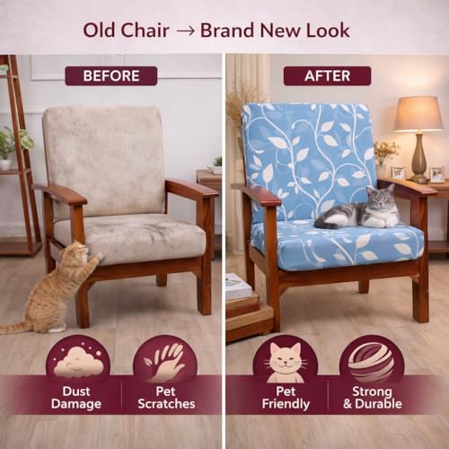 Image of STITCHNEST 'Contour Fit Series' Stretchable Printed Wooden Sofa Cover (Pack of 6) - Elastic Wooden Chair Cover | Wooden Sofa Seat Cover | Size - 20-21 x 20-21 x 3-5 in
