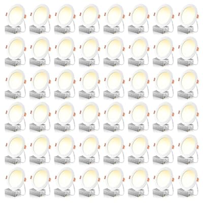 48 Pack 6 Inch 5CCT Ultra-Thin LED Recessed Ceiling Light with Junction Box, 2700K/3000K/3500K/4000K/5000K Selectable, 1050LM Brightness, Dimmable Canless Wafer Downlight, 12WEqv110W ETL&FCC