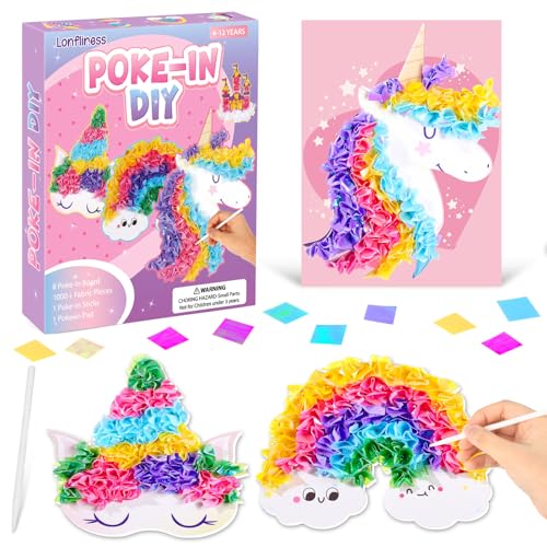 Image of Lonfliness 8PCS Poke Craft Kit Unicorn No-Mess Fabric Sewing Art Puzzle Puncture Painting Girls Gift Creative Activity Game Birthday Party Favors