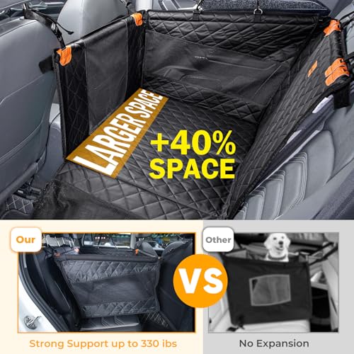 pecute Extra Stabiler Hunde Autositz, Verstärkter Hundesitz Auto für Mittlere und Großer Hunde, Wasserdichter Rutschfester Haustierautositz Kratzfester mit 4 Befestigungsgurten - Schwarz