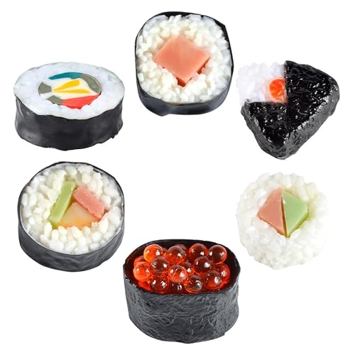 Milisten 6 Stück Künstliche Sushi Modelle Realistische Gefälschte Lebensmittel Requisiten Für Sushi Shop Deko Fotografie Und Party Deko 1.57X1.57X1.38In Kompakt Leicht Tragbar