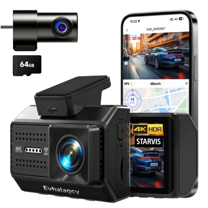 4K+1080P Dash Cam Front and Rear Osmo Dashcam pro with STARVIS Night Vision Multi-Vent Dash Camera for Cars Built-in GPS G-Sensor & Loop Recording 5.8GHz WiFi with 64GB Card 24H Parking Mode