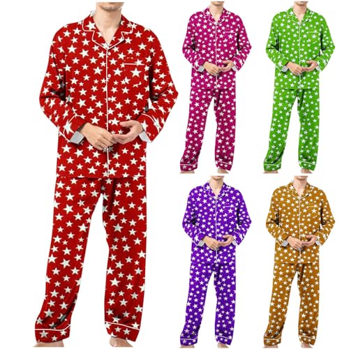 Novelty Print Sleepwear Sets for Men Fashion Lapel Button Pocket Top Pants Loungewear Set Lightweight 2Pcs Pj Set