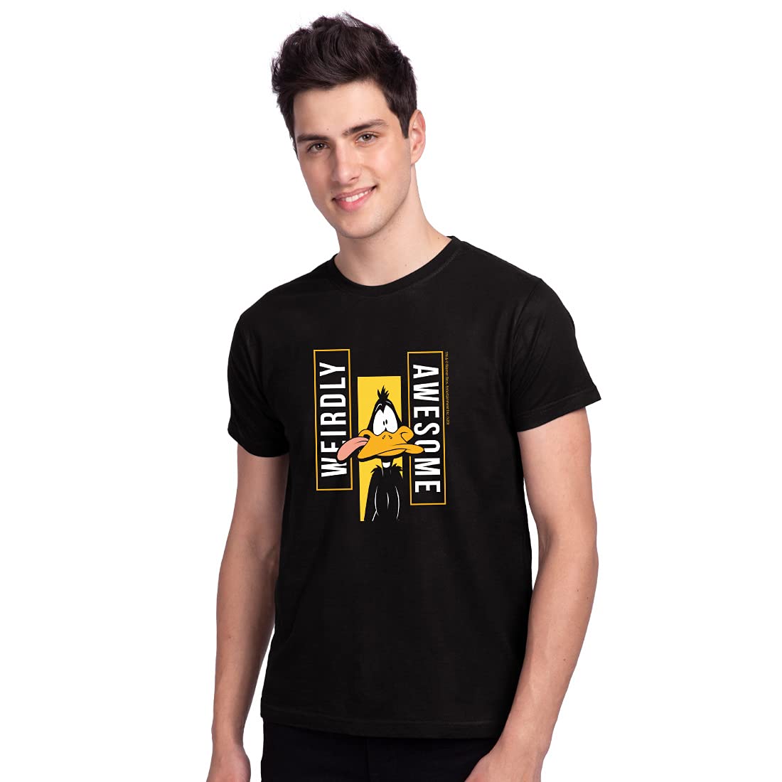 Men's Cotton Printed Daffy Awesome (Ltl) Looney Toons Half Sleeves | Round Neck | Regular Fit T-Shirt/Tee