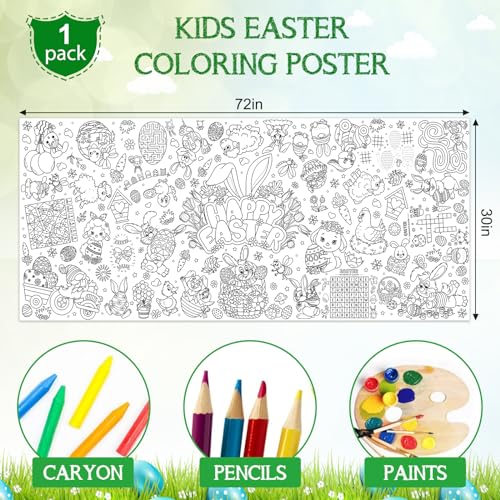 Image of Easter Large Coloring Poster for Kids, Happy Jumbo Coloring Paper Tablecloth, Bunny Eggs Color-in Craft Activities for School Classroom Home Party Supplies Decorations, 30 x 72 Inch