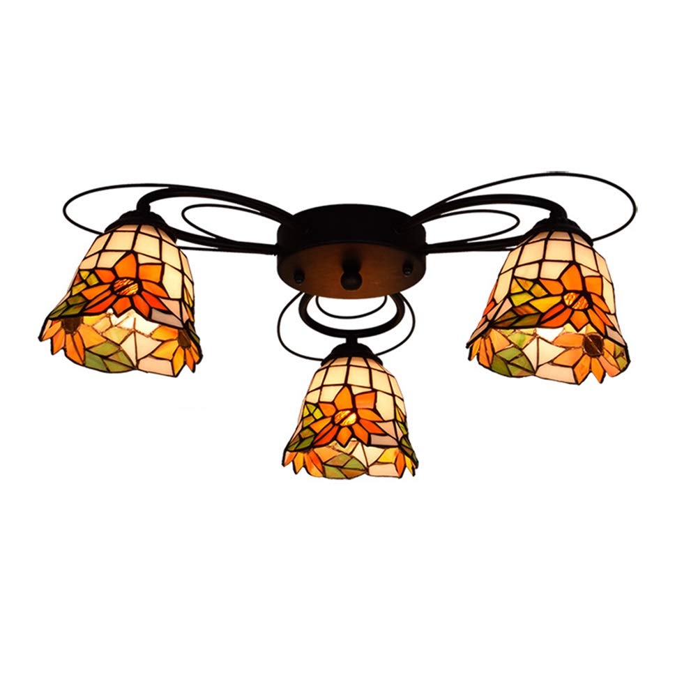 Lustre Tiffany 3 Lampes vitrail floral pour illuminer la chambre