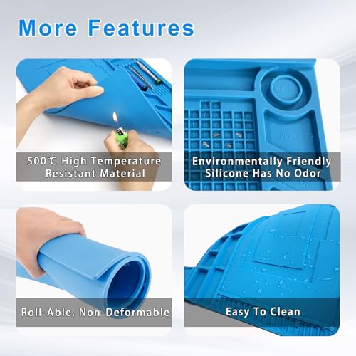 Image of Large Silicone Soldering Mat, 21.6'' X 13.8'' Electronic Repair Work Mat, 932F Heat Resistant Solder Pad, Magnetic Mat for Electronic Repair, Ideal for Soldering,Phone,Laptop,Tablet,Watch Repair