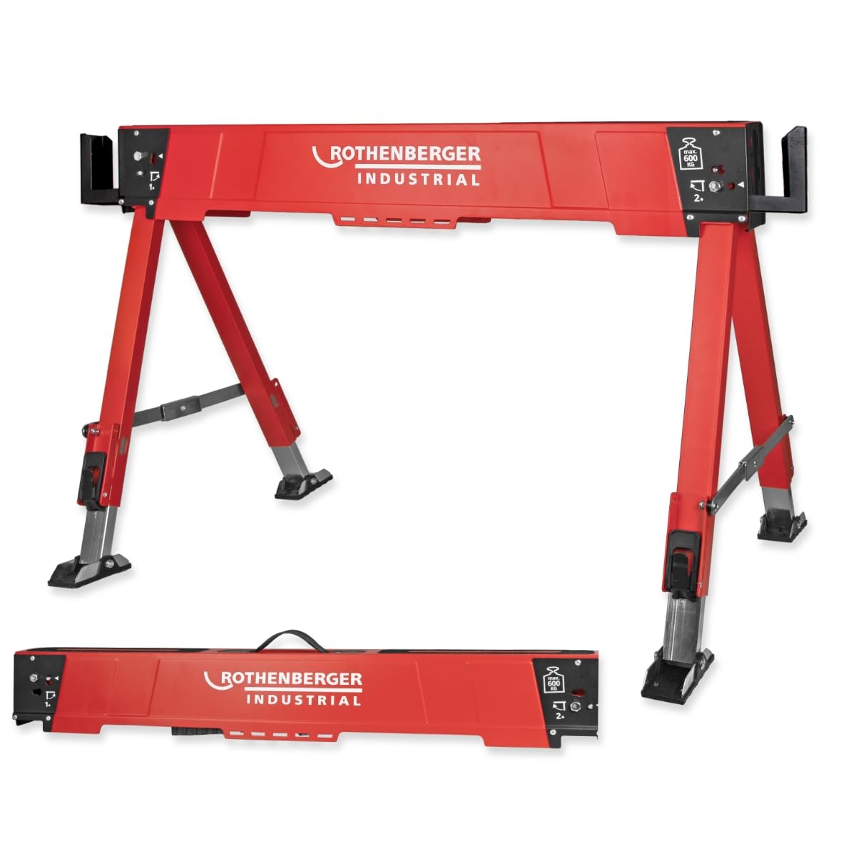 ROTHENBERGER Industrial Duo Falt Arbeitsbock, Sägebock, Unterstellbock, Klappbock 2er Set höhenverstellbar, klappbar, bis 600 kg belastbar
