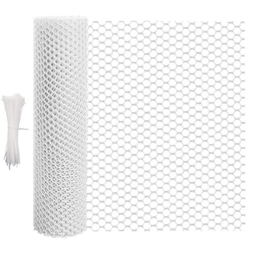 5 m × 40 cm Rollgitterzaun aus Kunststoff, Vielseitiger weiß Tiergitterzaun mit Netz, Zuschneidbar, langlebig als Baumschutz, Katzen-, Hunde- & Kaninchenbarriere sowie Pflanzenschutz