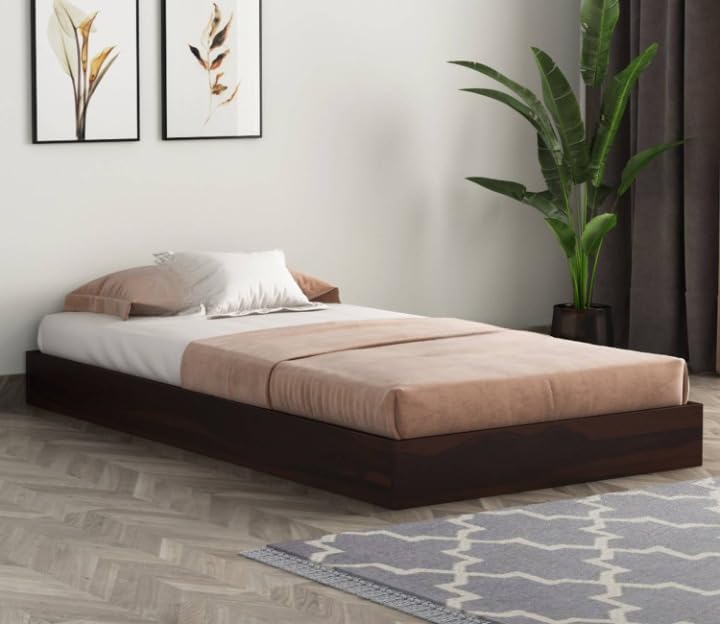 Sheesham Wood Low Height Single Size Bed Without Storage - Wooden Platform Palang Single Bed for Bedroom Living Room | Single Cot (Walnut Finish)-image-10