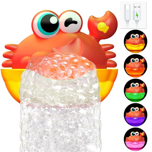 Bath Toys for Kids Ages 1-3 Light Up Baby Bath Toys Crab Bubble Maker with Colourful Light Toddler Bathtub Birthday Gifts Easter Stocking Stuffers for Boys Girls Aged 1-3 2-4 3-5