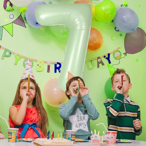 Image of Solid Green 7 /Seven Number Foil Balloons 32 inch 7th Birthday Party Decoration Helium Supported
