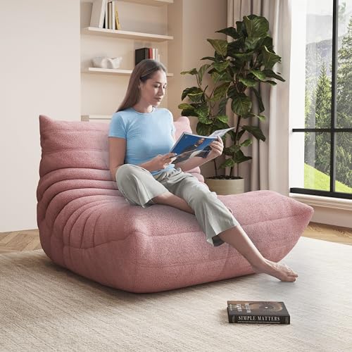 Image of Giant Bean Bag Chair for Adults,Comfy Lazy Fireside Accent Chair with Memory Foam,Cozy Single Floor Sofa Couch Boneless Chaise Lounge for Living Room Bedroom Gaming Room(Pink,1Seater)