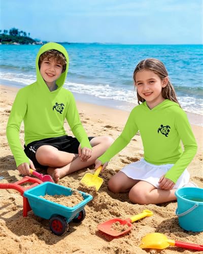 Image of Boys Rash Guard Swim Hoodie, Kids Long Sleeve Sun Fishing Shirts