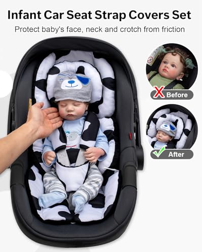 Image of THE KENKYO Infant Car Seat Insert with Extra Headrest for Preemie to Toddler, Adjustable Baby Car Seat Head Support with Shoulder Pads, Breathable Air Mesh & Mink Dot Newborn Carseat Insert