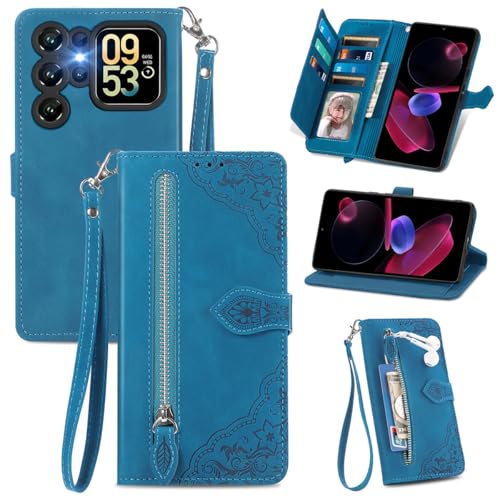 MOJIA Geldbörse Hülle für Oukitel C62 / C62 Pro / C62 GT, Sanft PU Klapphülle Handyhülle, Stoßfest Schutzhülle mit Handschlaufe Kartenfach & Standfunktion. Blau
