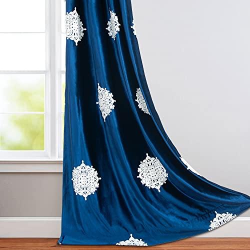Leeva Elegant Blue Curtains For Living Room, Vintage European Embroidery Medallion Blackout Home Decor Window Curtain For Dining Room And Nursery, 2 Panels, 52 X 84 #TOP1