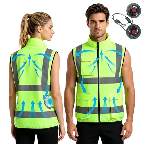 TAZZOR Chaleco refrigerante, chaleco de refrigeración eléctrico con 2 ventiladores para verano, clima cálido, ropa de refrigeración transpirable para hombres y mujeres (M, verde, M
