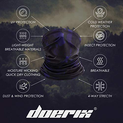 Doerix Neck Gaiter Face Mask Reusable, Cloth Face Masks Bandana Balaclava Cover Scarf Shield (1, Camo-Purple)